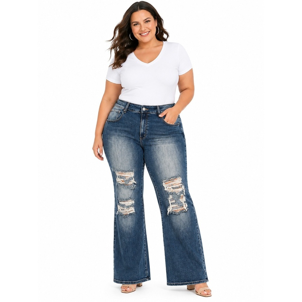 New The M.A.P. Wide Leg Distressed Jeans Womens Size 3X